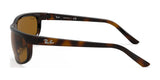 Ray-Ban PREDATOR 2 RB2027 sunglasses feature a brown tortoiseshell design, logo on the temple, brown lenses, and a wraparound frame providing UV protection. Size: 62.