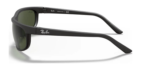 Side view of Ray-Ban PREDATOR 2 RB2027 Sunglasses in sleek wraparound black frame with dark lenses offering UV protection, set against a white background.