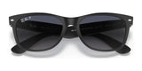 Sleek black Ray-Ban NEW WAYFARER RB2132 sunglasses in size 55, with polarized lenses and dark tones, offer superior UV protection on a pristine white background.