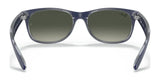 The Ray-Ban NEW WAYFARER RB2132 Sunglasses, featuring gray frames and dark green lenses in size 52, offer stylish sun protection from the back view.