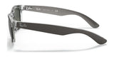 Side view of Ray-Ban NEW WAYFARER RB2132 sunglasses, size 55, featuring clear frames and polarized lenses with UV protection.