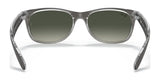 Ray-Ban NEW WAYFARER RB2132 Sunglasses feature transparent frames, green gradient lenses with UV protection, and a signature on one lens, shown from the front view. Size 55.