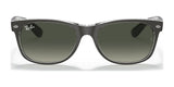 Ray-Ban NEW WAYFARER RB2132 Sunglasses, Size 55, offer superior UV protection with black frames and dark green lenses.