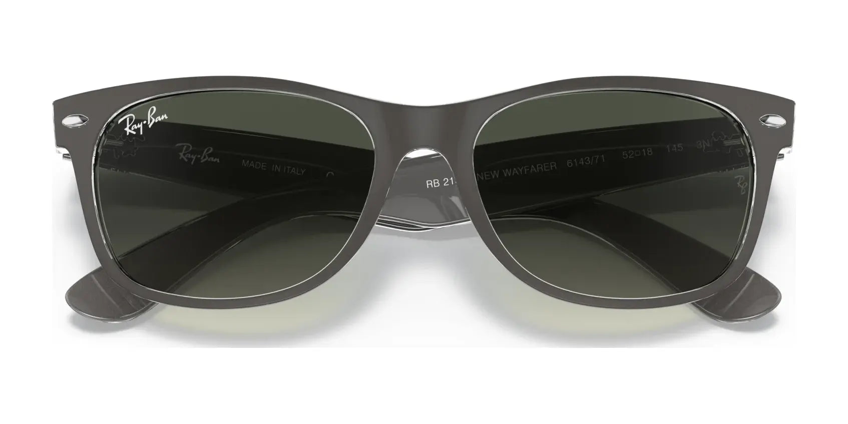 Ray-Ban NEW WAYFARER RB2132 Sunglasses with dark lenses offer superior sun protection, front view.