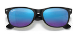 The Ray-Ban NEW WAYFARER RB2132 Sunglasses in Size 55 feature polarized blue mirrored lenses, combining stylish flair with superior UV protection.