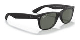 Ray-Ban NEW WAYFARER RB2132 sunglasses with polarized green lenses, size 55, provide UV protection and are displayed on a white background.