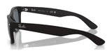 Side view of Ray-Ban NEW WAYFARER RB2132 Sunglasses in black, size 58, featuring clear logos on the arms and iconic design with UV protection.