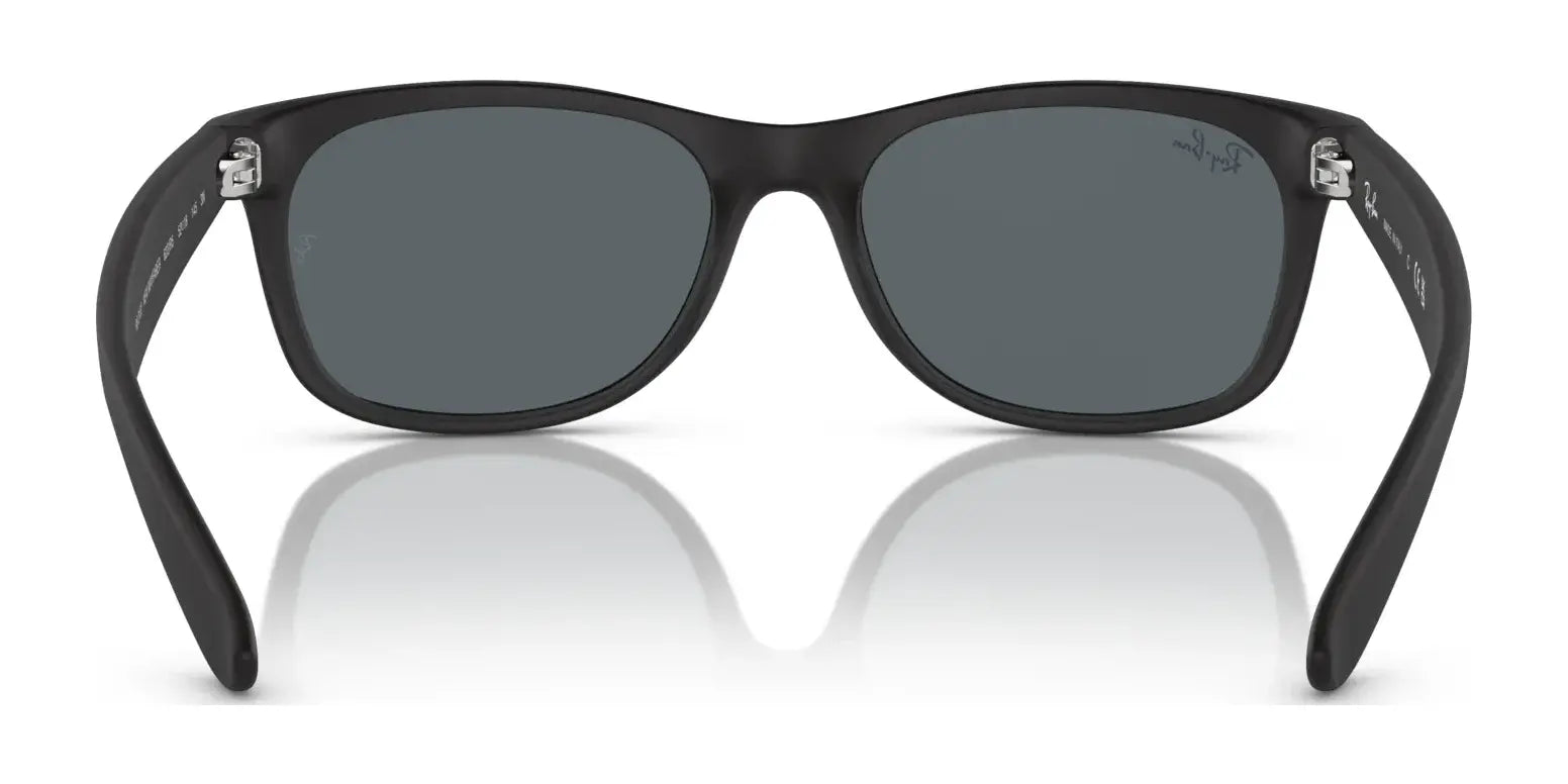 The Ray-Ban NEW WAYFARER RB2132 Sunglasses, Size 58, boast sleek black frames and dark lenses. These glasses combine classic style with superior UV protection, presented fashionably against a clean white background.