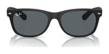 Ray-Ban NEW WAYFARER RB2132 sunglasses in black, size 58, with dark UV-protective lenses shown from the front on a white background.