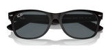 The Ray-Ban NEW WAYFARER RB2132 Sunglasses, Size 55, feature a sleek front view with a black frame and dark polarized lenses that provide superior UV protection.