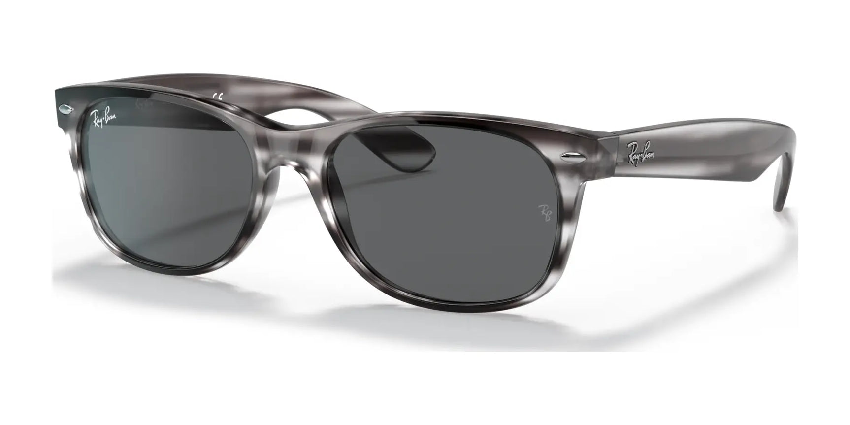 Ray-Ban NEW WAYFARER RB2132 sunglasses in gray, with dark lenses and logo on temples, provide essential UV protection.