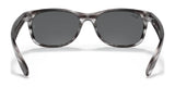 The Ray-Ban NEW WAYFARER RB2132 sunglasses in size 58, with gray oversized frames and dark tinted lenses, offer 100% UV protection, combining iconic style with safety.