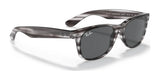 Ray-Ban NEW WAYFARER RB2132 Sunglasses in gray with dark polarized lenses offer enhanced UV protection from an angled view.