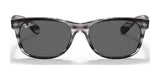 Ray-Ban NEW WAYFARER RB2132 sunglasses, size 58, in gray with dark lenses, are depicted from the front on a white background and offer stylish 100% UV protection.