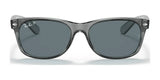 Ray-Ban NEW WAYFARER RB2132 Size 58 sunglasses boast classic gray frames and dark lenses with the iconic Ray-Ban logo, offering 100% UV protection—a stylish and safe choice for any occasion.