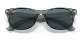 Ray-Ban NEW WAYFARER RB2132 Sunglasses, Size 58, feature gray frames with polarized lenses offering 100% UV protection, shown on a white background.