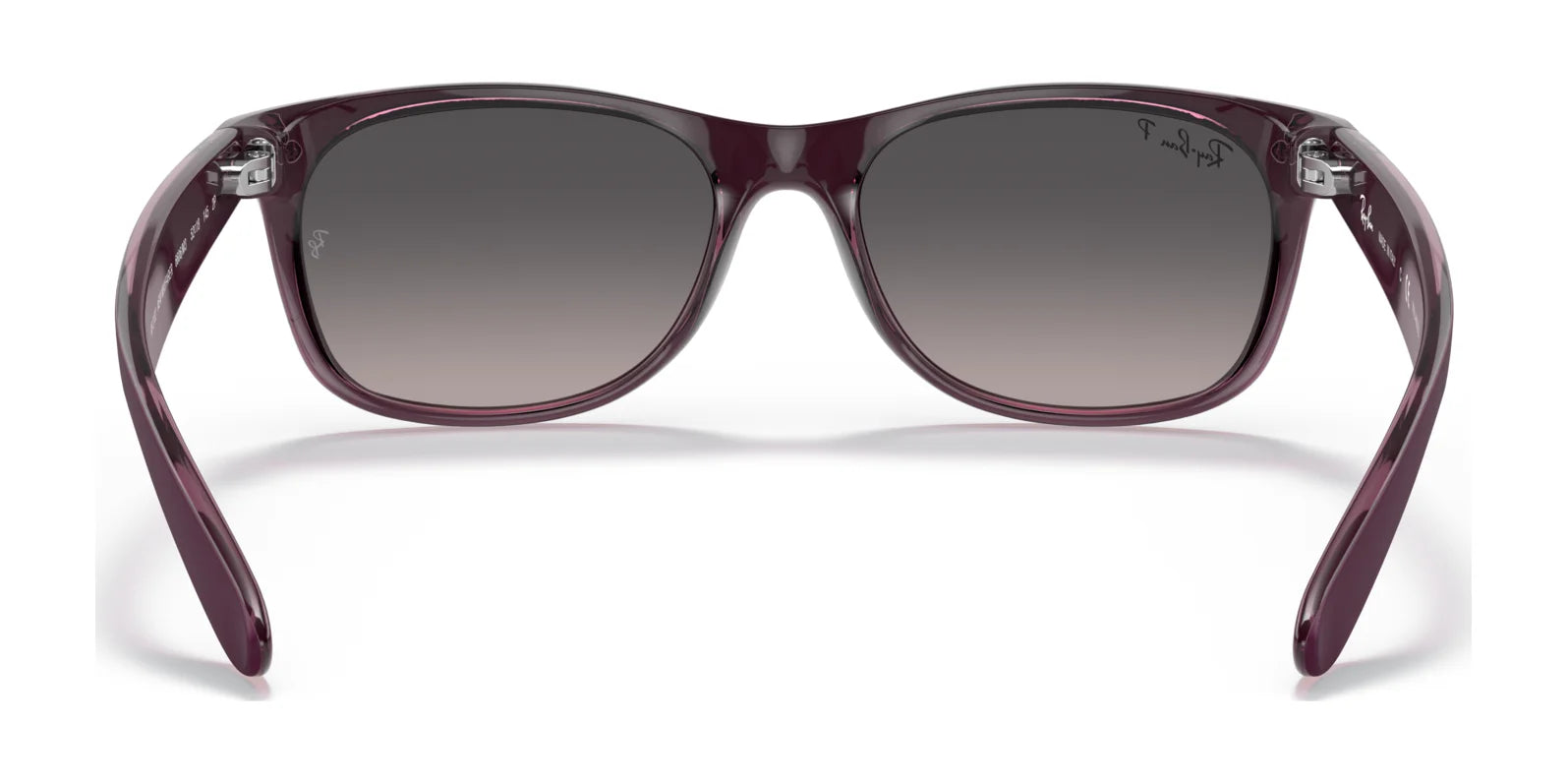 Rear view of Ray-Ban NEW WAYFARER RB2132 sunglasses in Size 58, featuring dark gradient lenses and maroon frames that offer excellent UV protection.