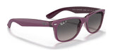 Purple Ray-Ban NEW WAYFARER RB2132 sunglasses, size 58, with dark gradient lenses providing UV protection and a sleek silver logo on the arms.