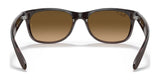 The Ray-Ban NEW WAYFARER RB2132 Sunglasses, Size 55, boast a sleek brown frame and dark gradient lenses, providing UV protection for stylish comfort.