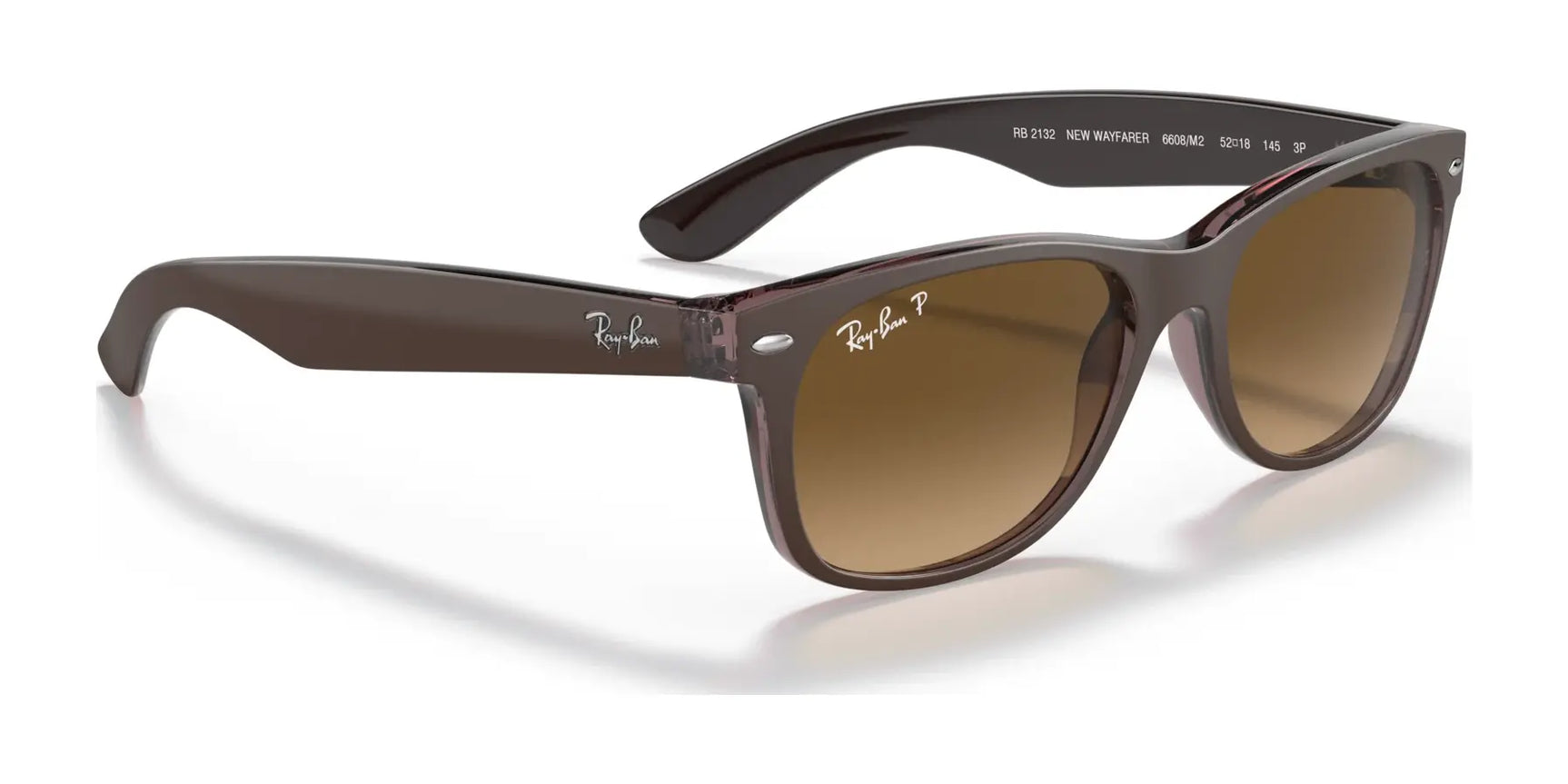 Ray-Ban NEW WAYFARER RB2132 sunglasses, size 55, with polarized lenses and logo on the arms offer a classic wayfarer design for optimal UV protection.