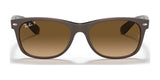 Ray-Ban NEW WAYFARER RB2132 Sunglasses, Size 55, in classic brown with polarized lenses for UV protection, displayed on a clean white background.