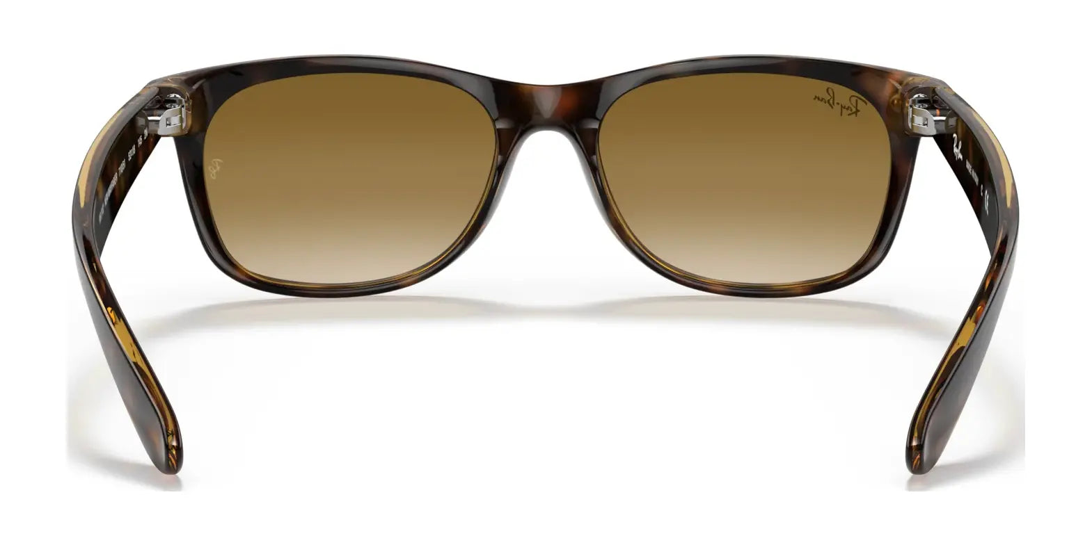 These Ray-Ban NEW WAYFARER RB2132 sunglasses in brown tortoiseshell, size 58, feature gradient lenses and UV protection, viewed from the front.