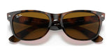 Ray-Ban NEW WAYFARER RB2132 Sunglasses (Size 58) feature a tortoiseshell frame, brown lenses, and silver rivets, providing stylish UV protection.