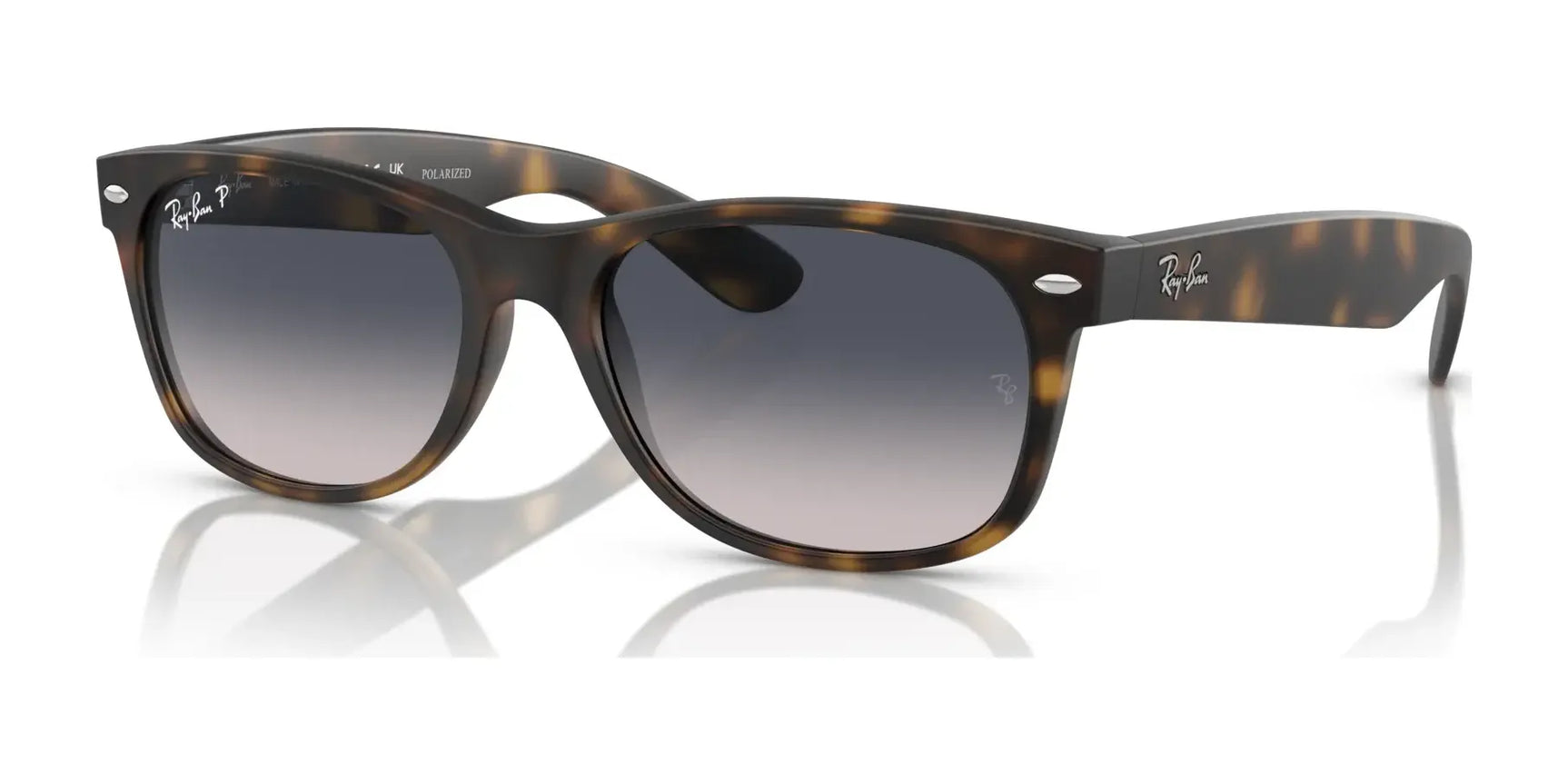 Ray-Ban NEW WAYFARER RB2132 tortoise shell sunglasses in Size 58 feature gradient lenses and a brand logo on the arms, providing stylish UV protection.