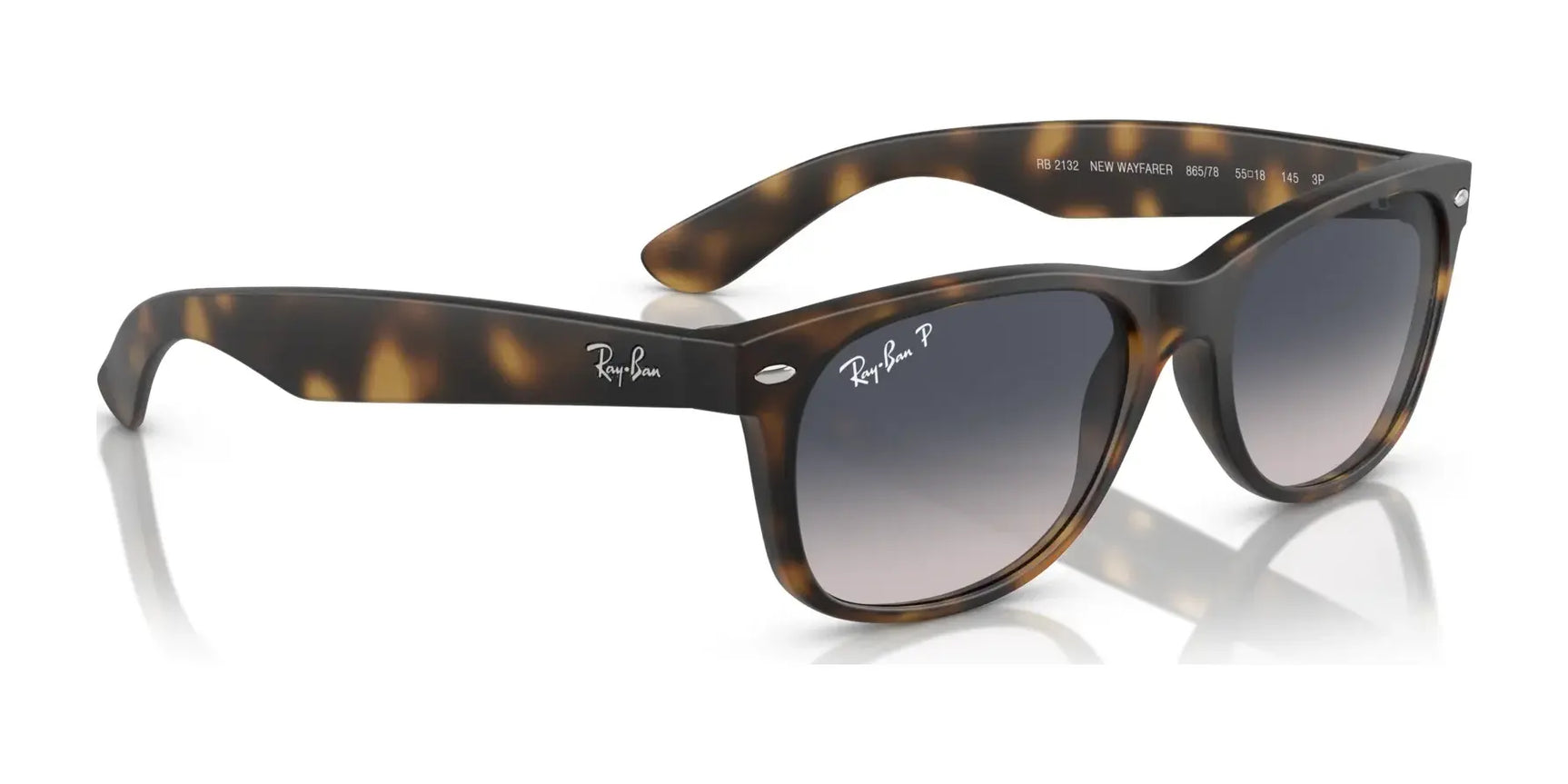 Ray-Ban NEW WAYFARER RB2132 sunglasses in tortoise feature gradient lenses and a brand logo on the arms, providing 100% UV protection.