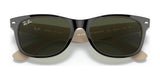 The Ray-Ban NEW WAYFARER RB2132 Sunglasses in size 55 have black frames and dark, polarized lenses for a sleek look and outstanding UV protection.