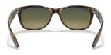 Ray-Ban NEW WAYFARER RB2132 sunglasses in tortoiseshell, featuring gradient UV protection lenses, viewed from the back, size 55.