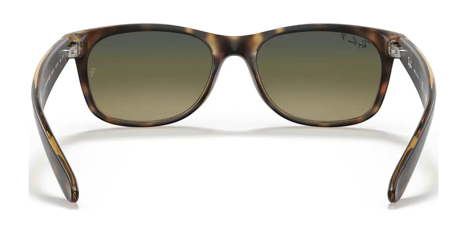 Ray-Ban NEW WAYFARER RB2132 sunglasses in tortoiseshell, featuring gradient UV protection lenses, viewed from the back, size 55.