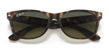 Tortoiseshell Ray-Ban NEW WAYFARER RB2132 sunglasses, size 55, feature dark polarized lenses and the iconic logo, providing stylish UV protection.