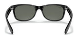 The Ray-Ban NEW WAYFARER RB2132 Sunglasses in Size 58 feature dark lenses that provide classic style and UV protection, pictured from the front against a white background.