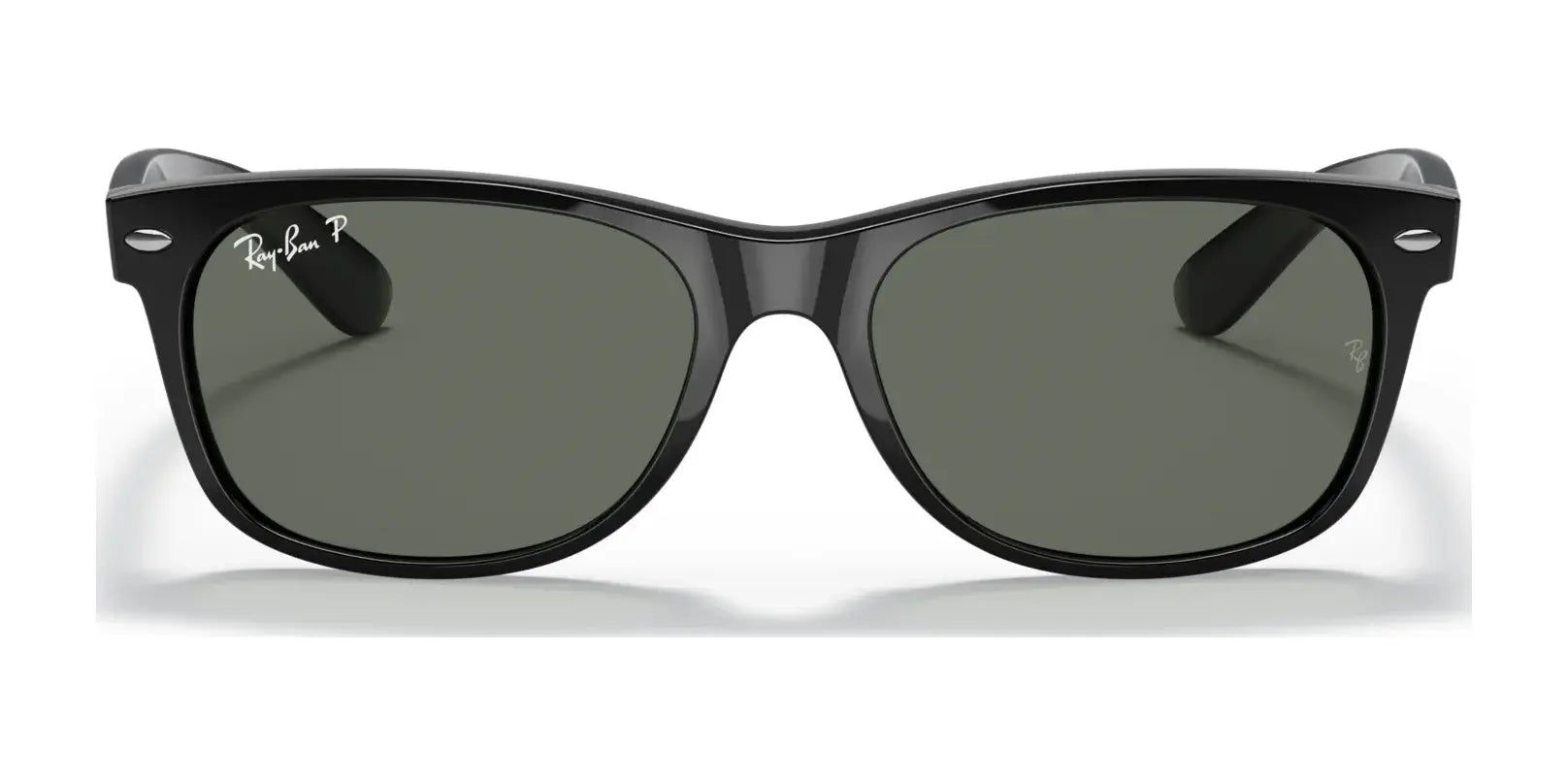 Discover the sleek style of Ray-Ban's NEW WAYFARER RB2132 Sunglasses, Size 58. These black shades feature dark lenses, a subtle logo on the left lens, and 100% UV protection.