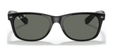 Ray-Ban NEW WAYFARER RB2132 Sunglasses, Size 52, feature black frames and dark lenses for ultimate sun protection, with a logo on the top left corner.