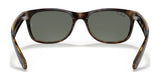 These Ray-Ban NEW WAYFARER RB2132 Sunglasses in Size 58 feature tortoiseshell frames, dark green lenses, and UV protection.