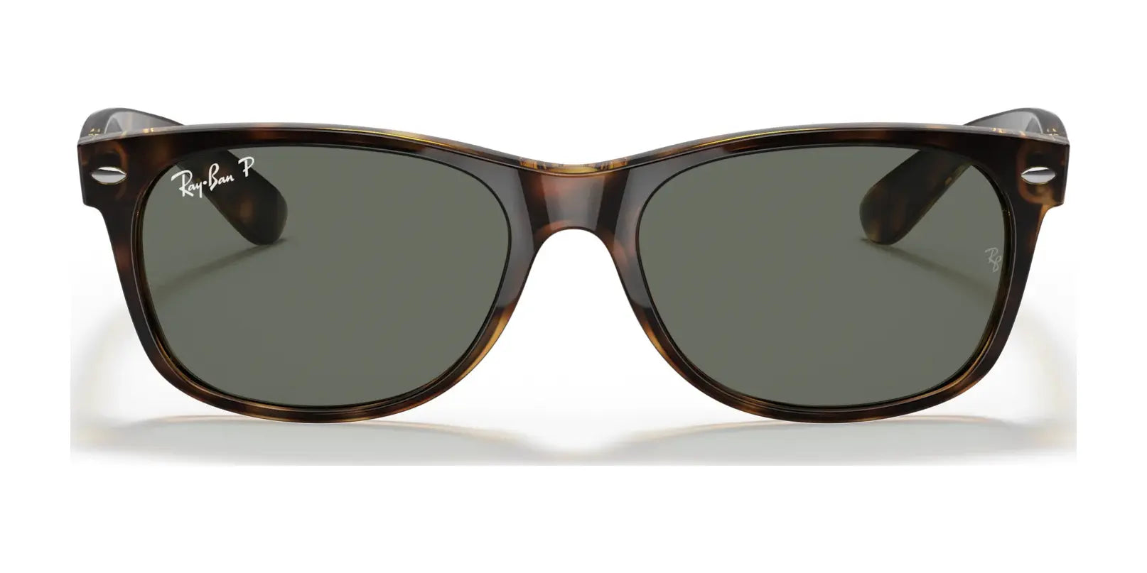 Ray-Ban NEW WAYFARER RB2132 Sunglasses, Size 52, feature a tortoiseshell design with dark lenses and signature logo on the upper left lens, seamlessly combining timeless style with modern flair.