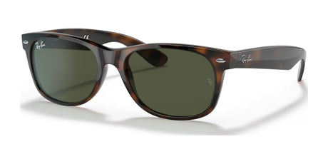 Ray-Ban NEW WAYFARER RB2132 sunglasses, size 58, feature tortoise shell frames, green lenses, and silver logos on the temples for stylish UV protection.