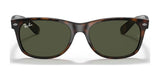 Ray-Ban NEW WAYFARER RB2132 sunglasses in a chic tortoiseshell design offer 100% UV protection with dark lenses, embodying timeless style.