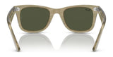 The Ray-Ban WAYFARER RB2140F Sunglasses feature a transparent beige frame with dark lenses and a sleek logo on the top right corner of one lens, combining style and UV protection beautifully.