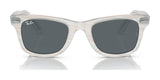 The Ray-Ban WAYFARER RB2140F sunglasses feature gray frames and dark lenses, providing stylish UV protection against a pristine white backdrop.