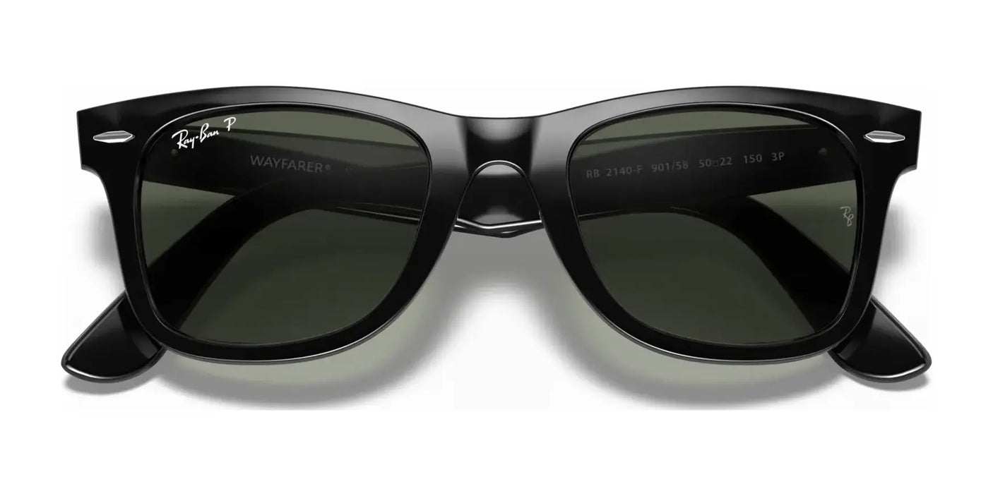 Ray-Ban WAYFARER RB2140F sunglasses include polarized dark green lenses, providing 100% UV protection.