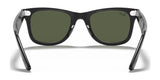 Rear view of chic Ray-Ban WAYFARER RB2140F Sunglasses featuring green-tinted lenses and broad arms, designed to provide UV protection. This model, set against a white background, merges timeless design with contemporary functionality.