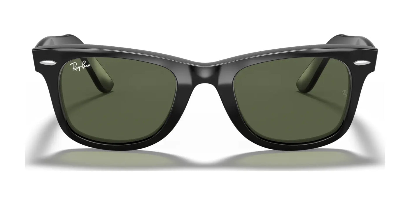 The Ray-Ban WAYFARER RB2140F Sunglasses offer a stylish look with their sleek design, featuring green lenses and durable acetate construction.