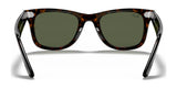 Ray-Ban WAYFARER RB2140F sunglasses feature a tortoiseshell design with green lenses and silver accents on the temples, viewed from the front, and provide stylish UV protection.