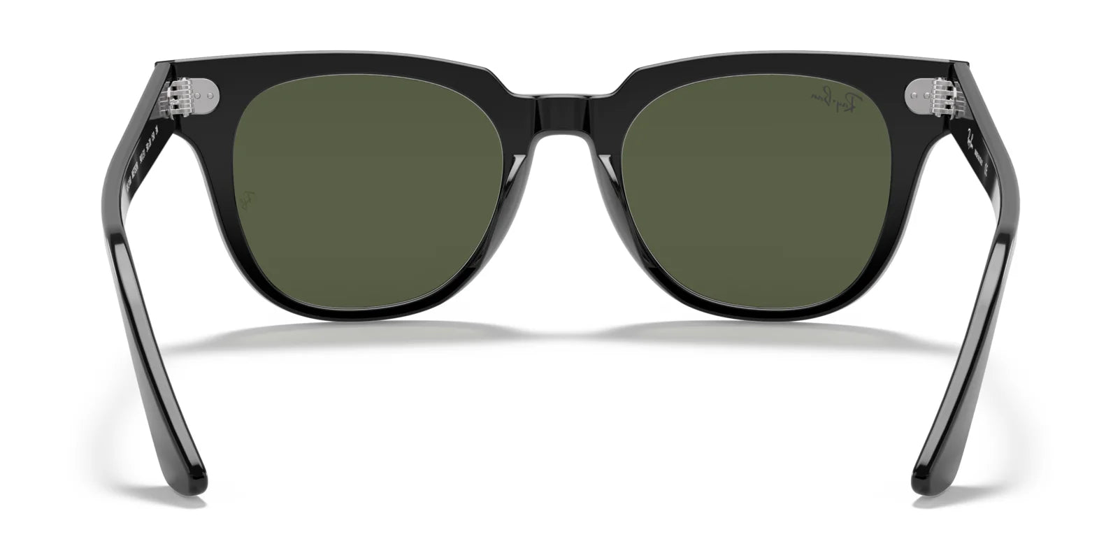 The Ray-Ban METEOR RB2168 Sunglasses in size 50 have a sleek black frame with green-tinted lenses, offering excellent UV protection and striking frontal appeal.