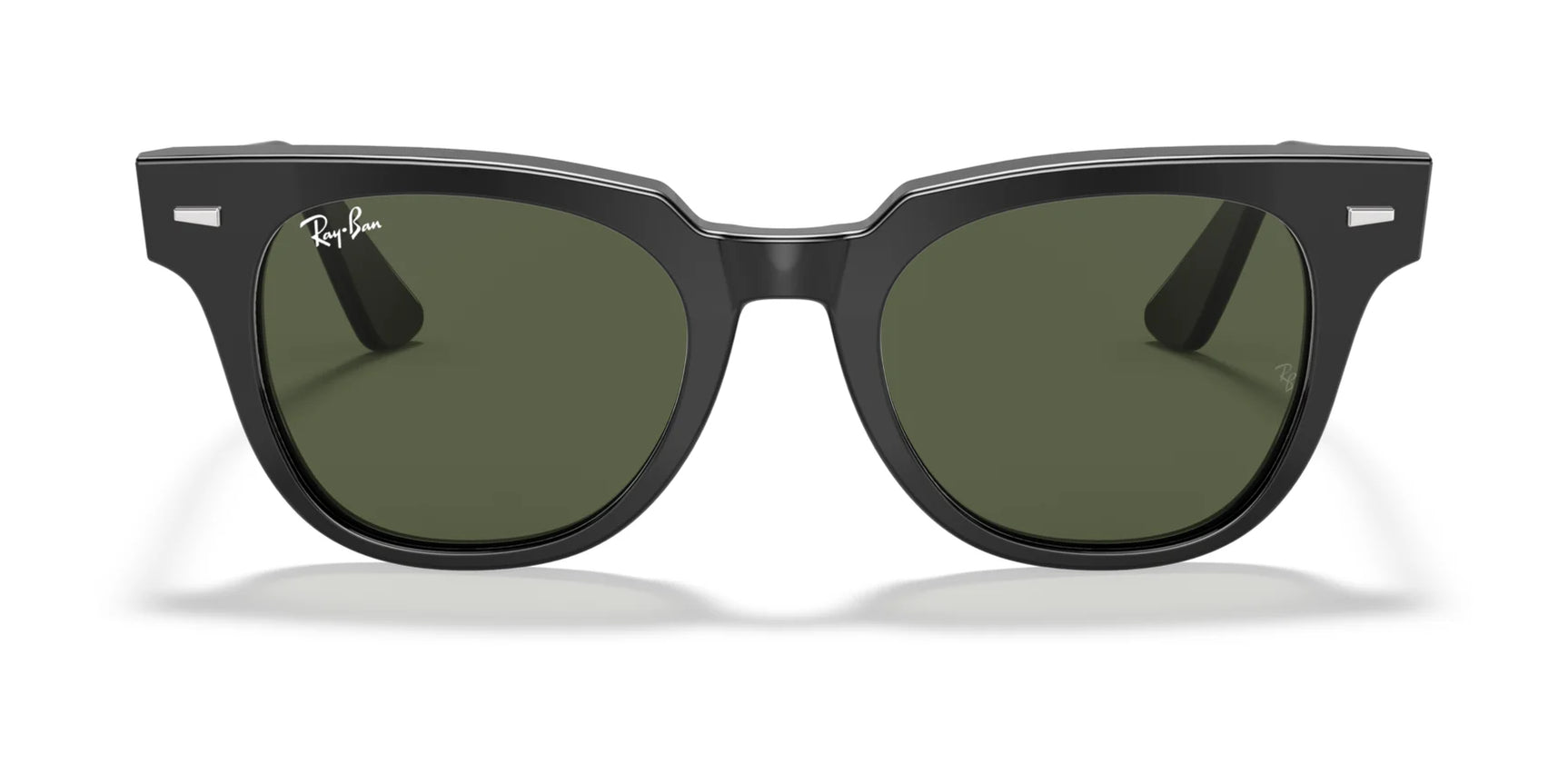 The Ray-Ban METEOR RB2168 sunglasses feature black frames and green lenses for stylish UV protection, with the iconic logo on the temple, showcasing top designer eyewear.