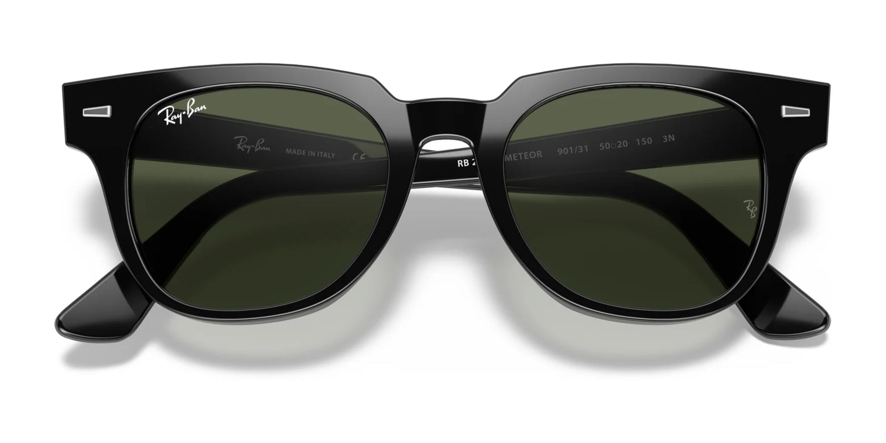 Ray-Ban METEOR RB2168 sunglasses in size 50 feature dark green lenses and wide arms for stylish UV protection.