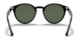 The Ray-Ban RB2180F Sunglasses (Size 49) feature an oval shape with black frames and dark green lenses, offering UV protection, elegantly displayed against a pristine white background.